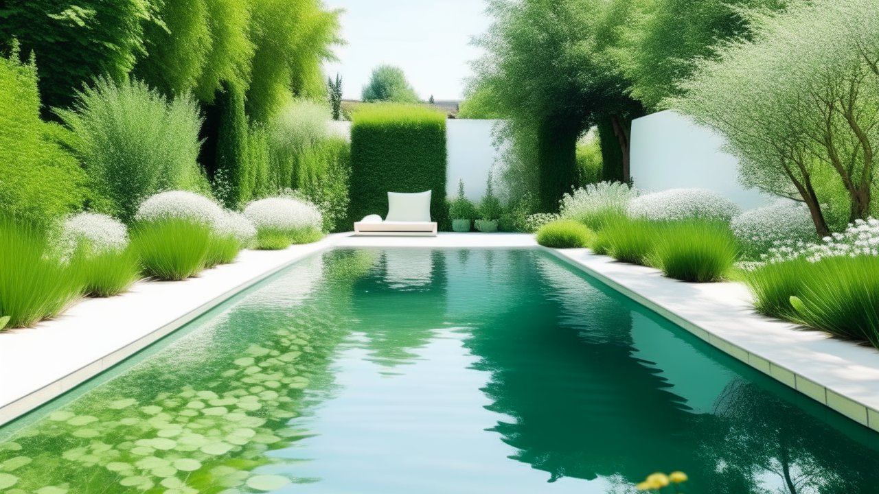 Serene Modern Pool Surrounded by Lush Greenery