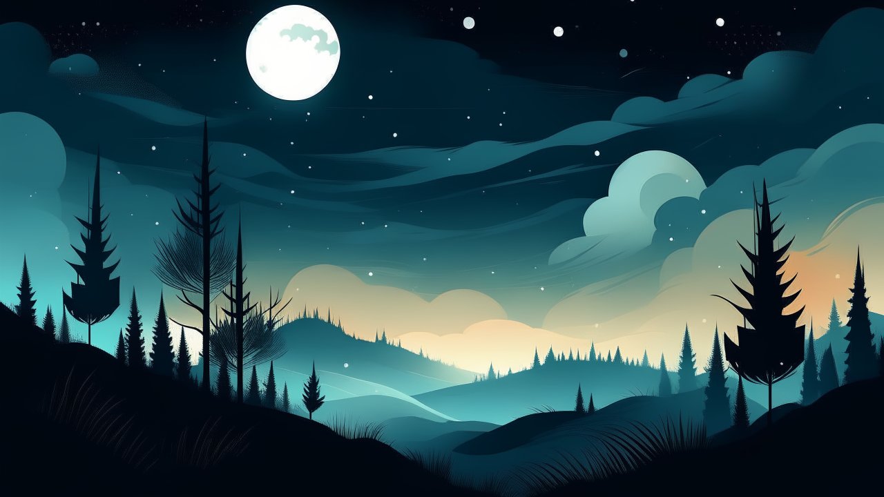 Serene Moonlit Night Over Rolling Hills