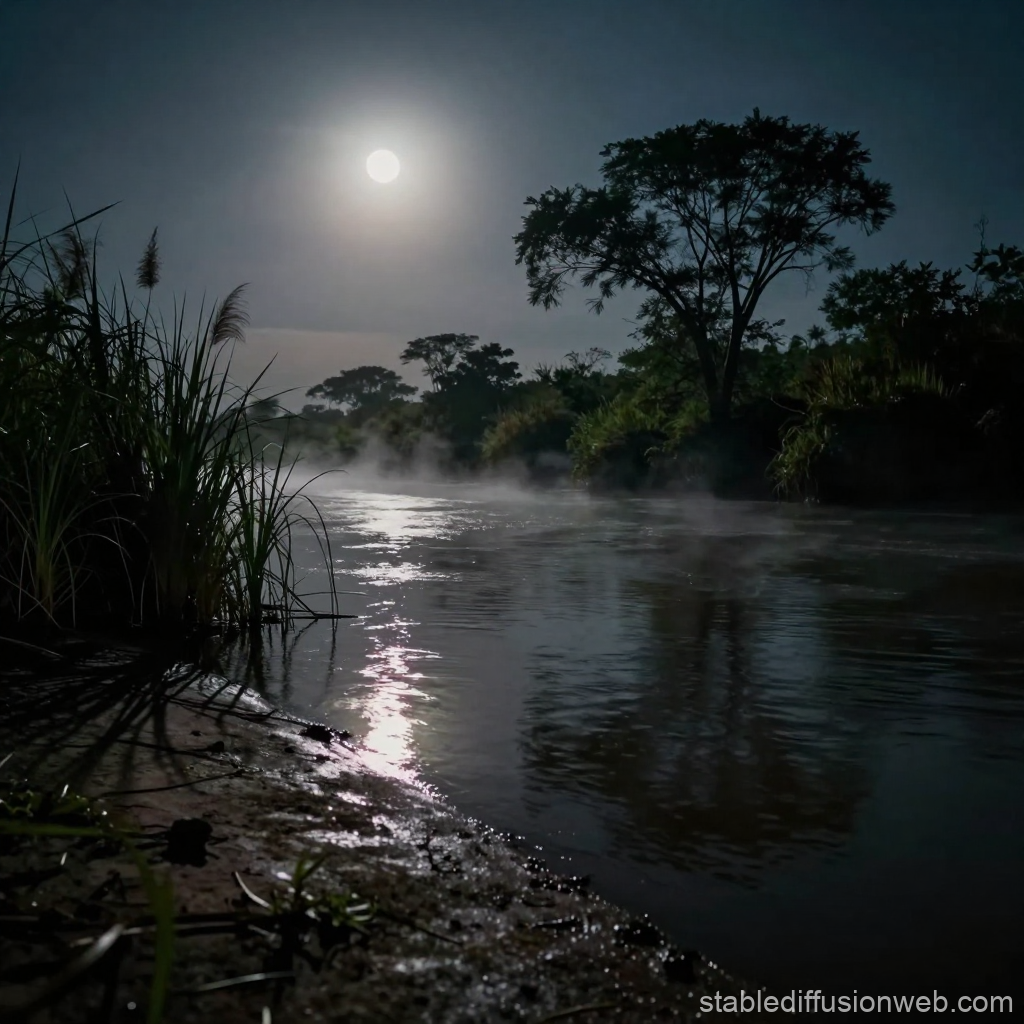 Serene Moonlit River at Night