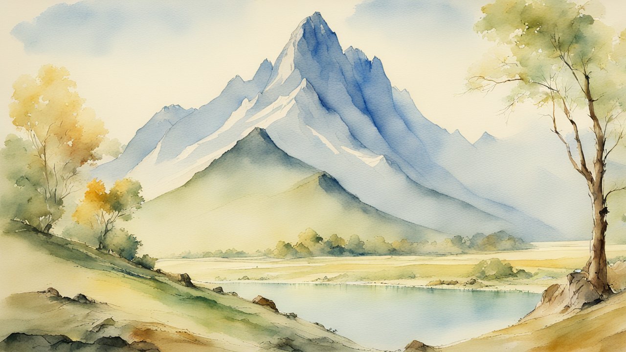 Serene Mountain Landscape in Watercolor