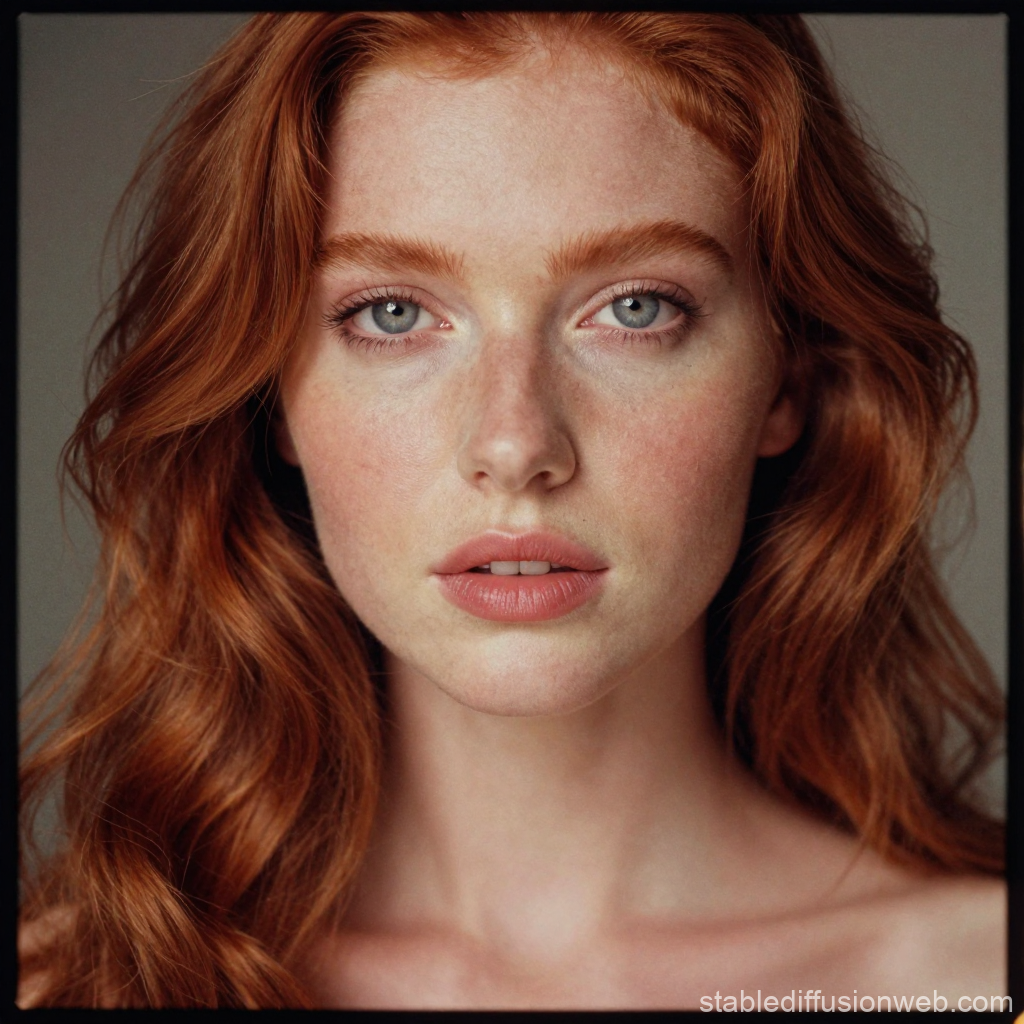 Serene Portrait of a Red-Haired Woman with Blue Eyes
