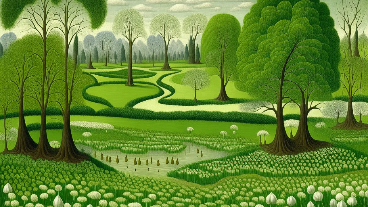 Serene Spring Green Wetlands Landscape