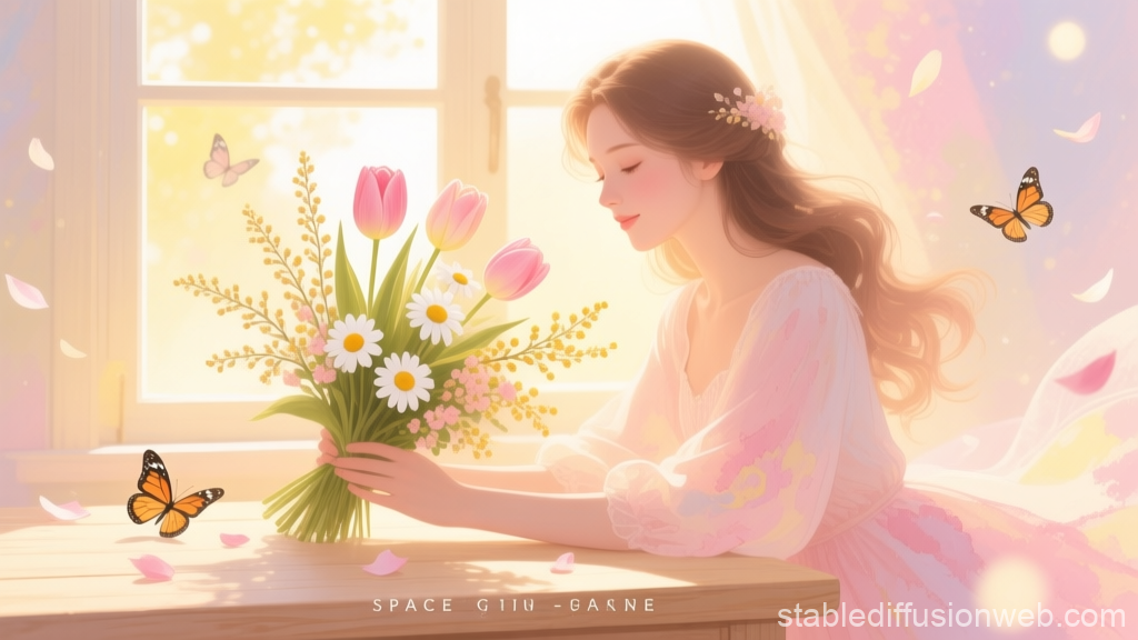 Serene Spring Morning with Flowers and Butterflies