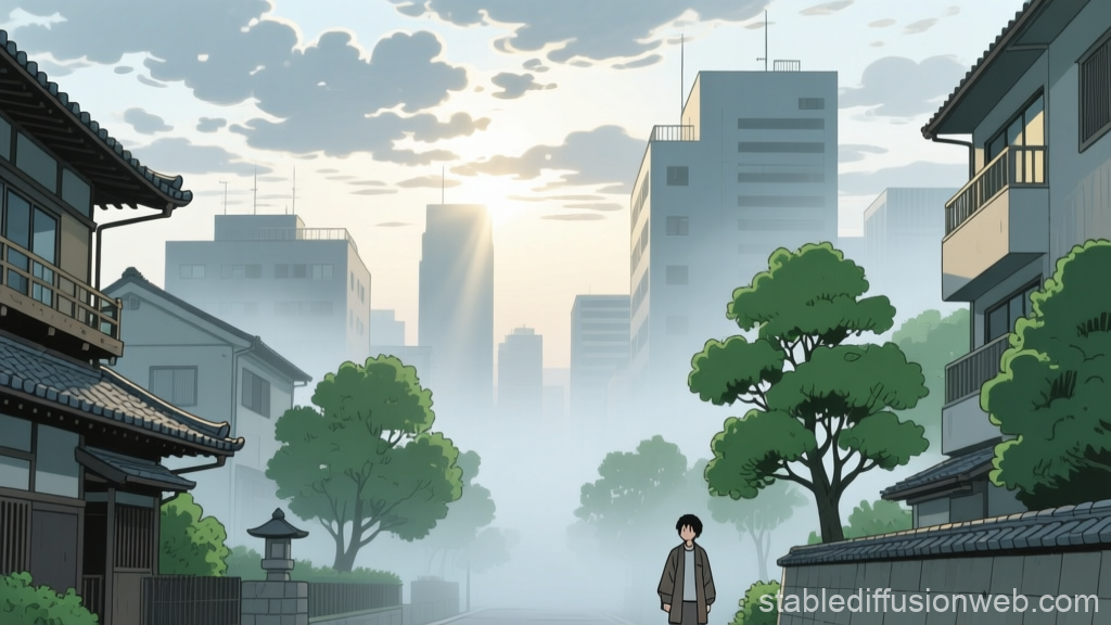 Serene Tokyo Morning with Urban and Traditional Architecture