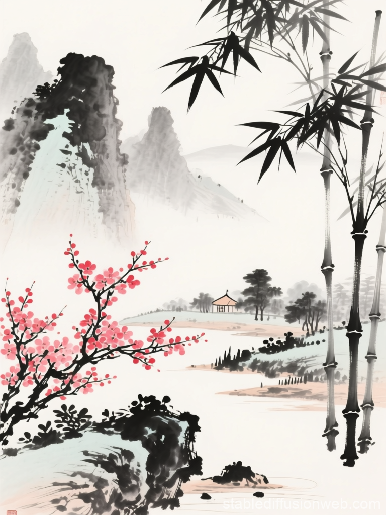 Serene Traditional Chinese Watercolor Landscape
