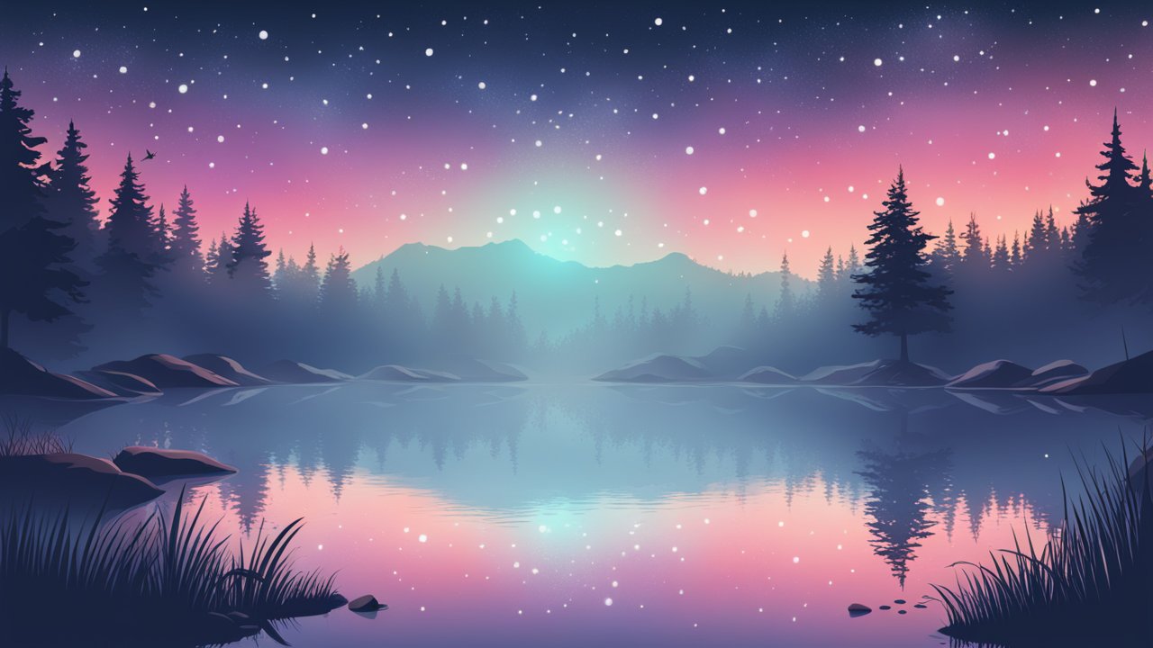 Serene Twilight Lake with Starry Sky