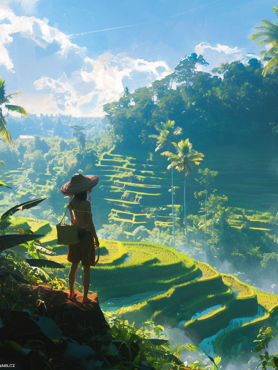 Serene View of Bali Rice Terraces at Sunrise