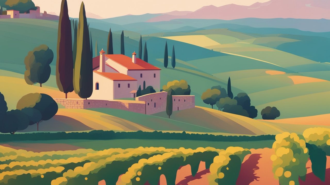 Serene Vineyard Landscape with Tuscan Villa