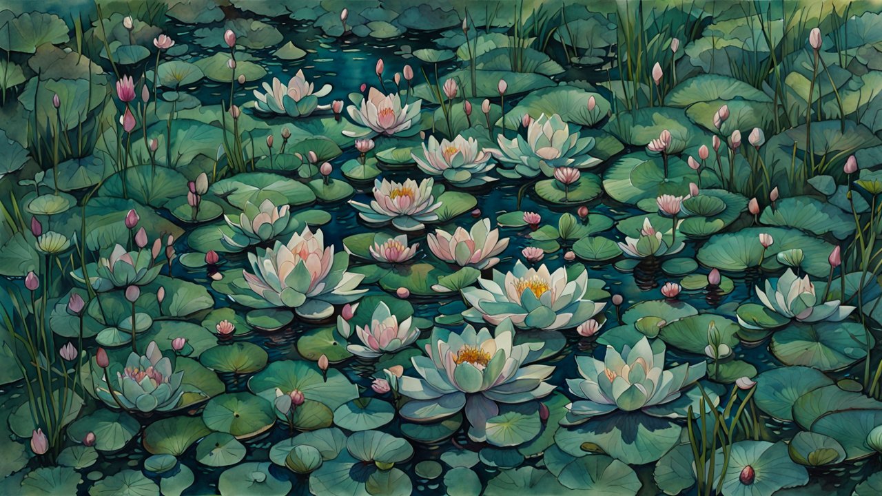 Serene Water Lilies in a Tranquil Pond