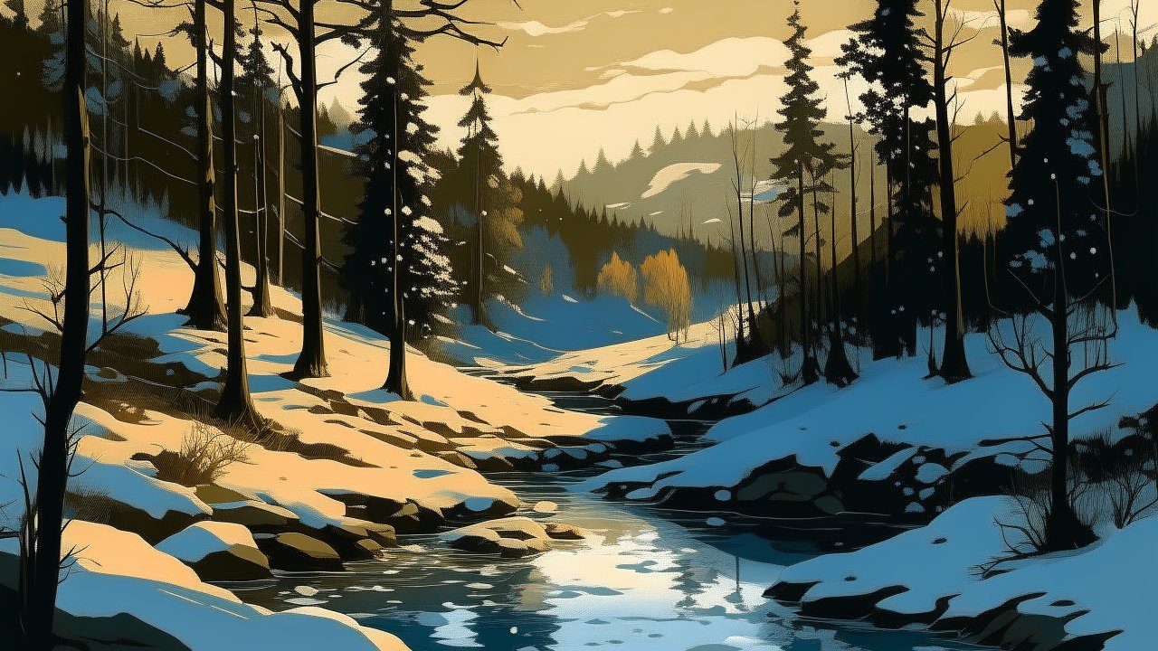 Serene Winter Forest Landscape with River
