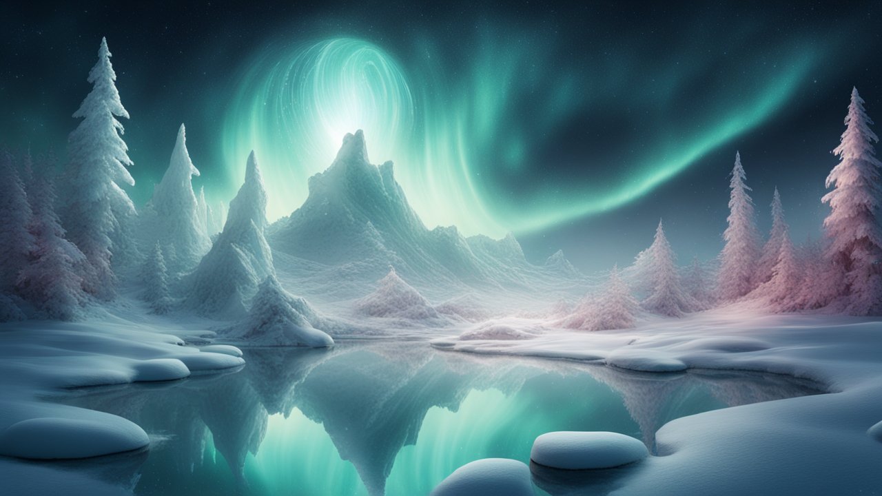 Serene Winter Landscape with Northern Lights