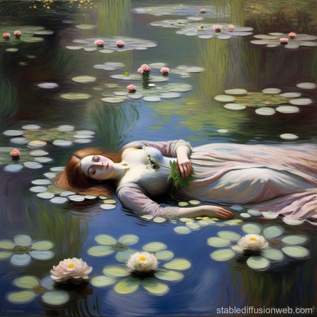 Serene Woman Floating Among Water Lilies