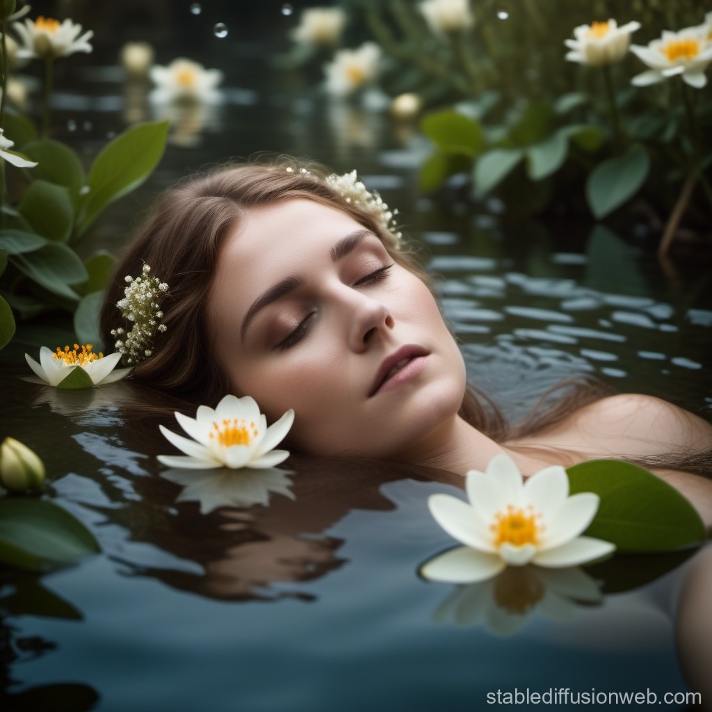 Serene Woman Floating Among Water Lilies
