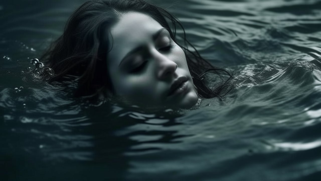 Serene Woman Floating in Dark Water