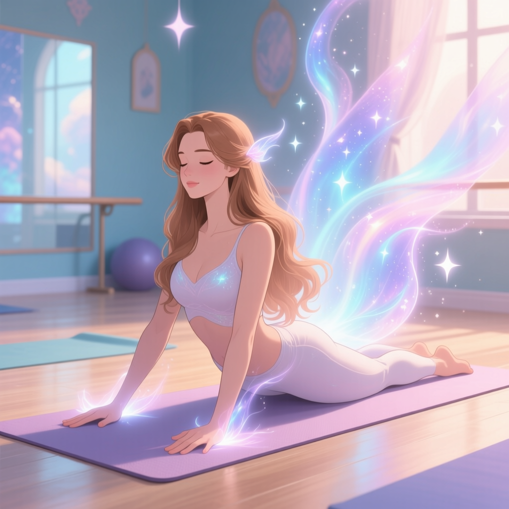 Serene Woman Practicing Yoga with Magical Aura