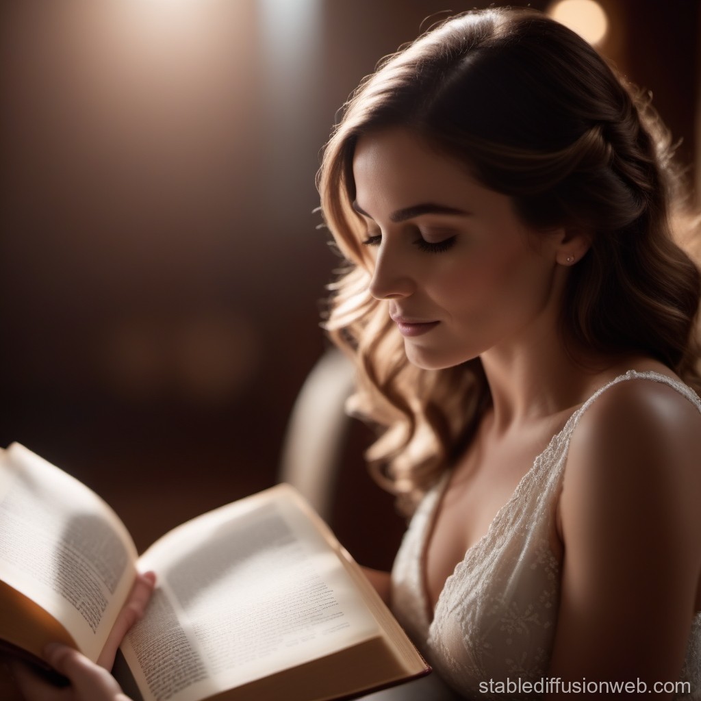 Serene Woman Reading a Book in Soft Warm Light