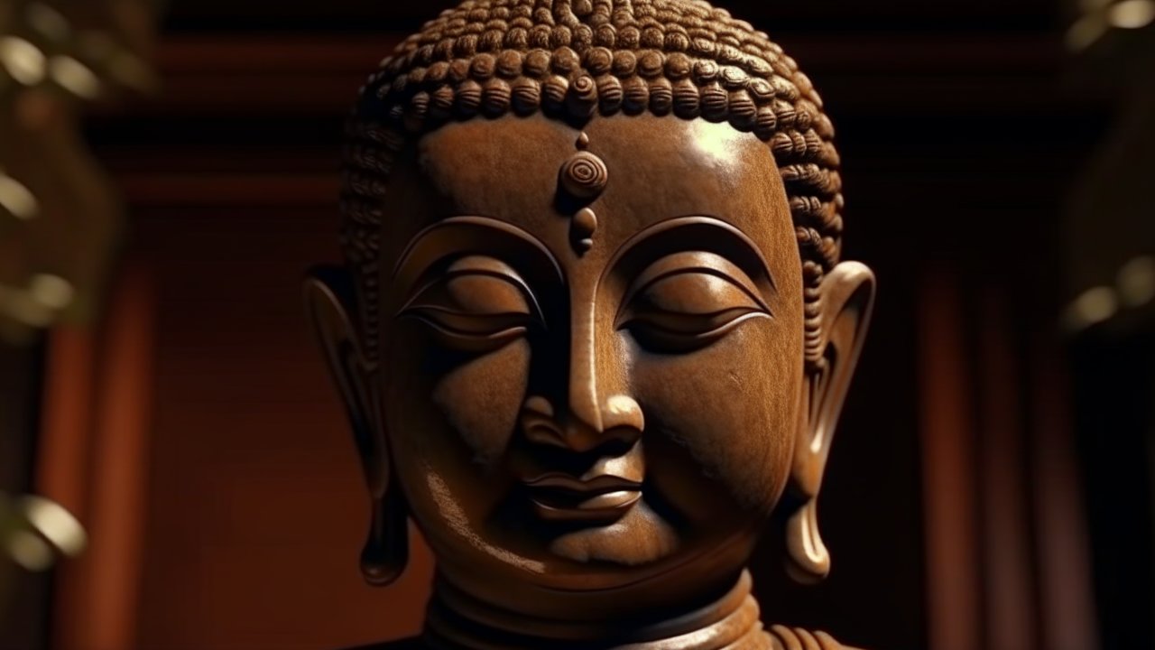 Serene Wooden Buddha Statue Close-Up