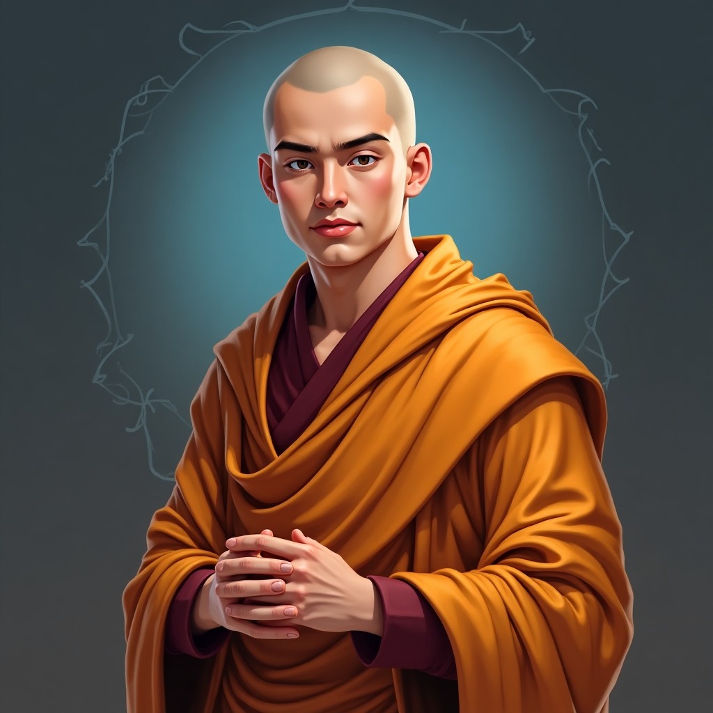Serene Young Monk in Traditional Robes