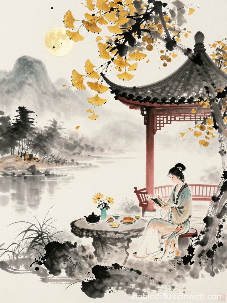 Serene Zen Moment by the Riverside Pavilion