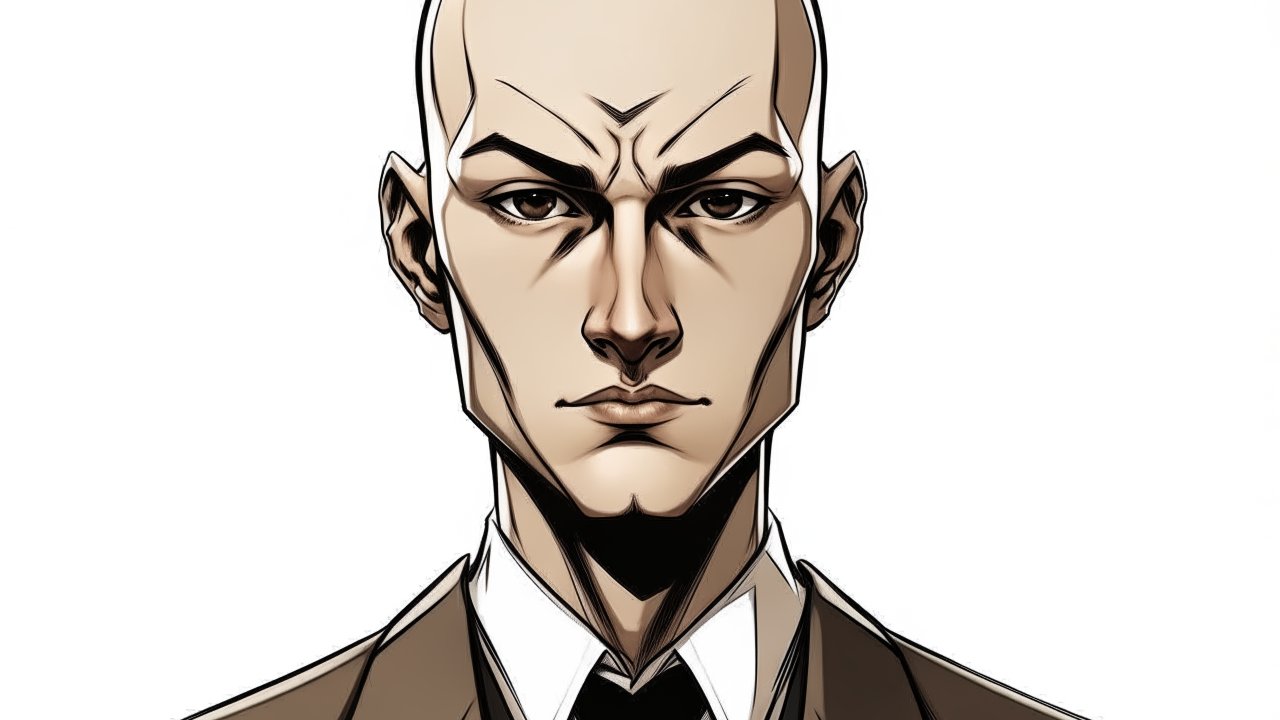 Serious Bald Man in Suit Anime Portrait