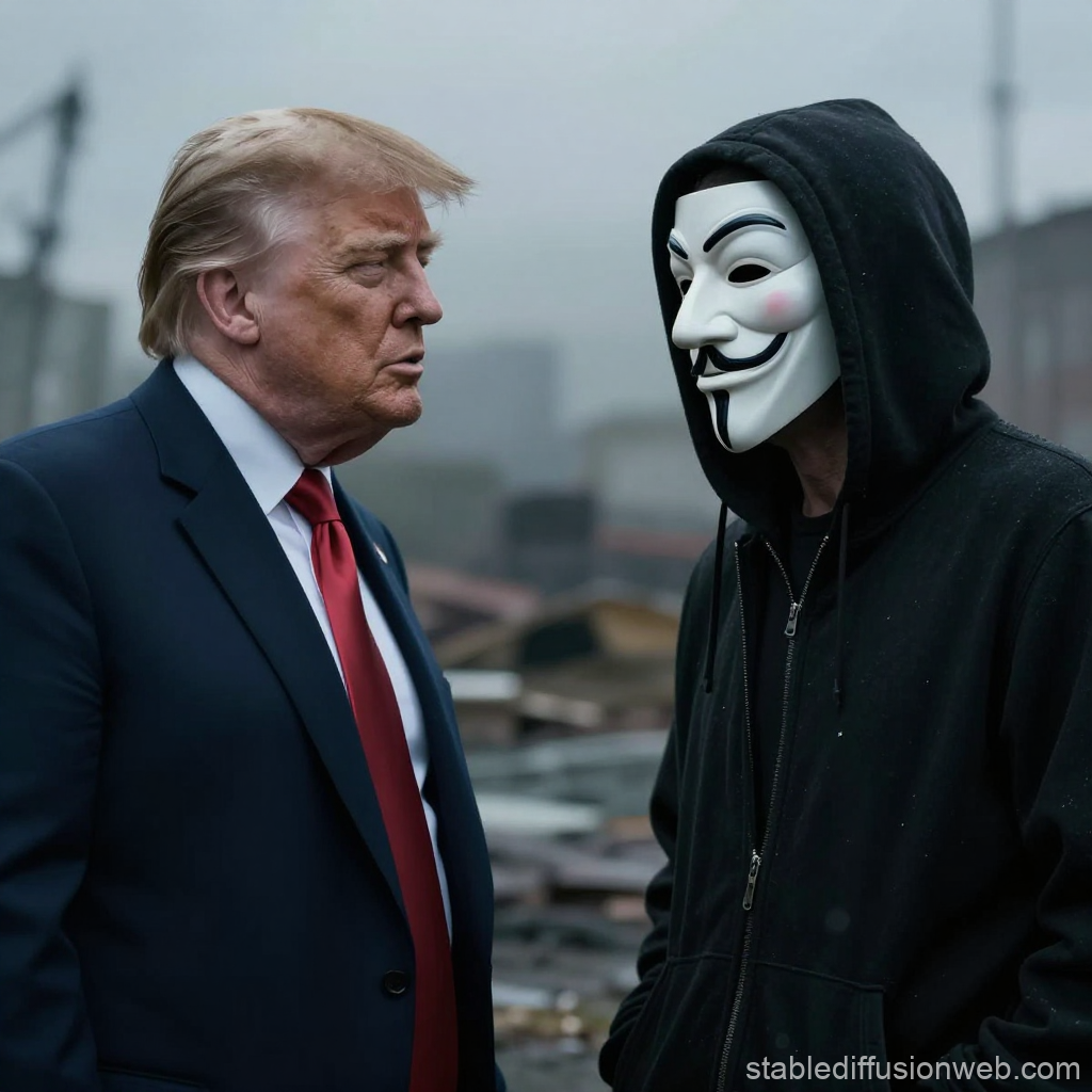 Serious Confrontation Between Businessman and Masked Figure