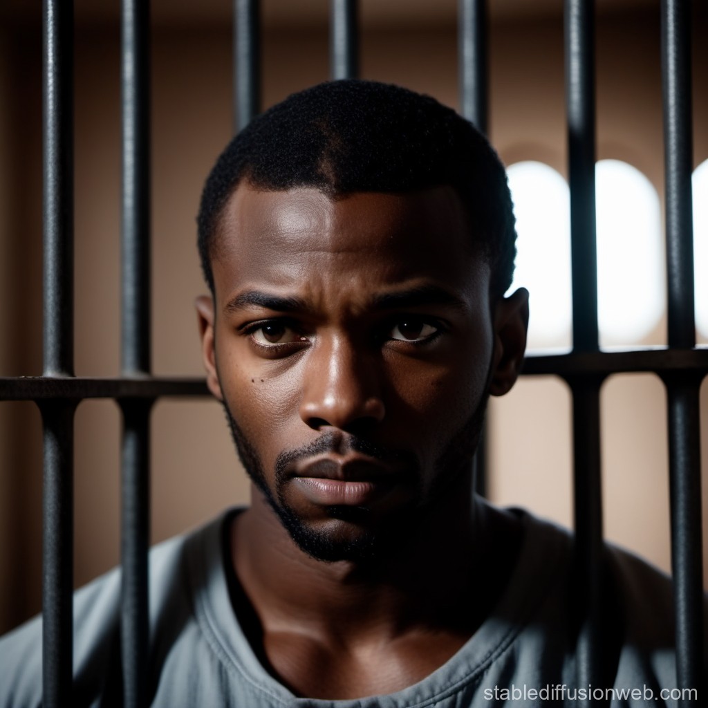 Serious Man Behind Prison Bars