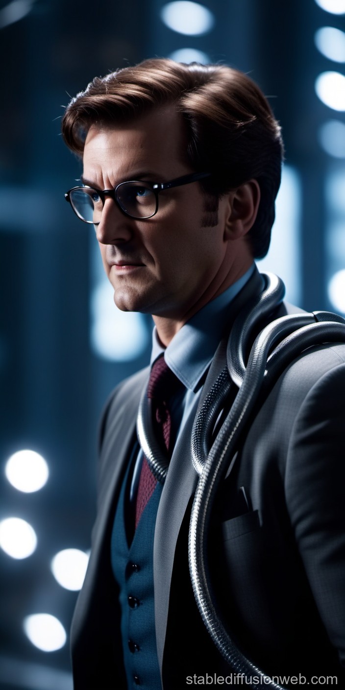 Serious Man in Suit with Futuristic Tubes