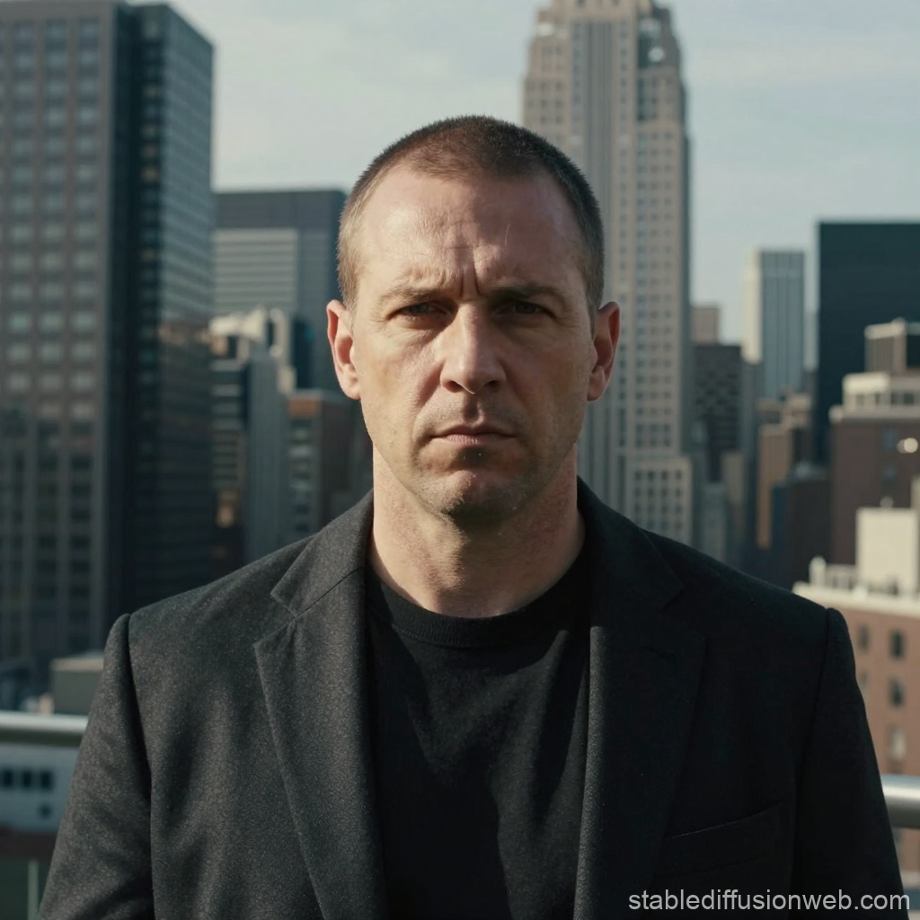 Serious Man in Urban Cityscape