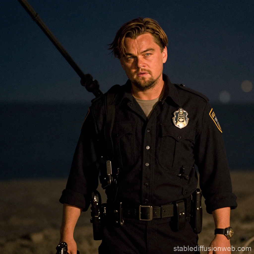 Serious Police Officer at Night