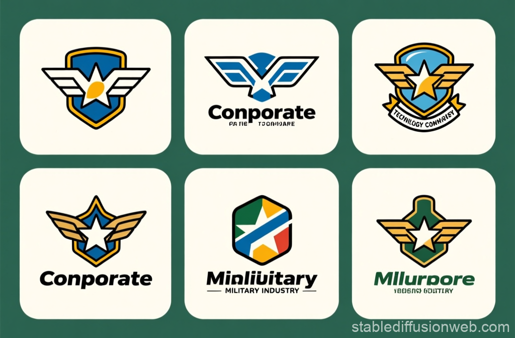 Set of Military Tech Logos with Winged Star Emblems