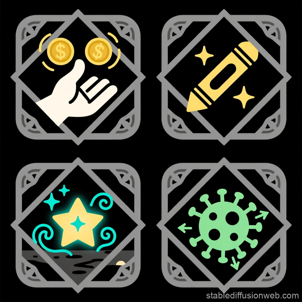 Set of Occult Game UI Icons with Magical and Symbolic Elements