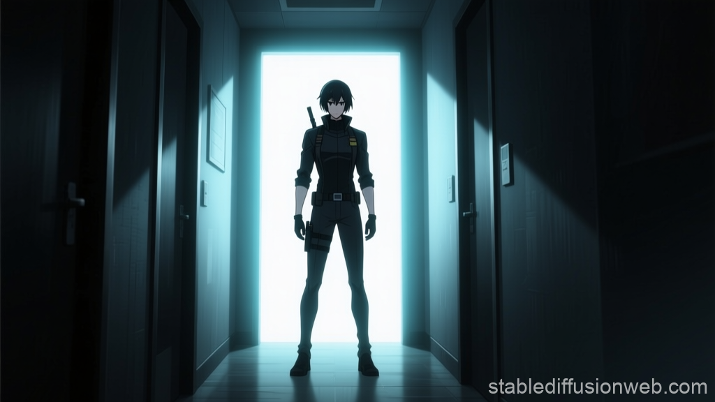 Shadowy Agent Standing in Bright Doorway