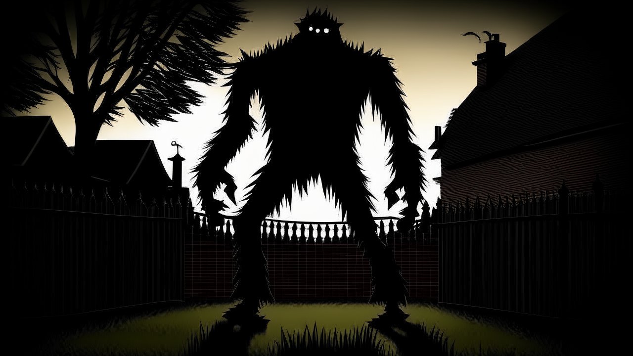 Shadowy Monster Silhouette in a Suburban Yard