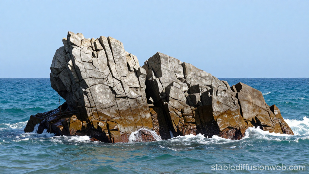 Sharp Rocky Formation Emerging from the Sea