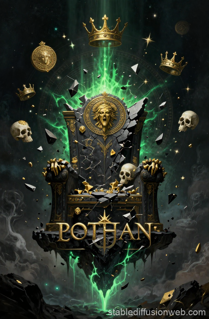 Shattered Throne of Pothan with Floating Crowns and Skulls