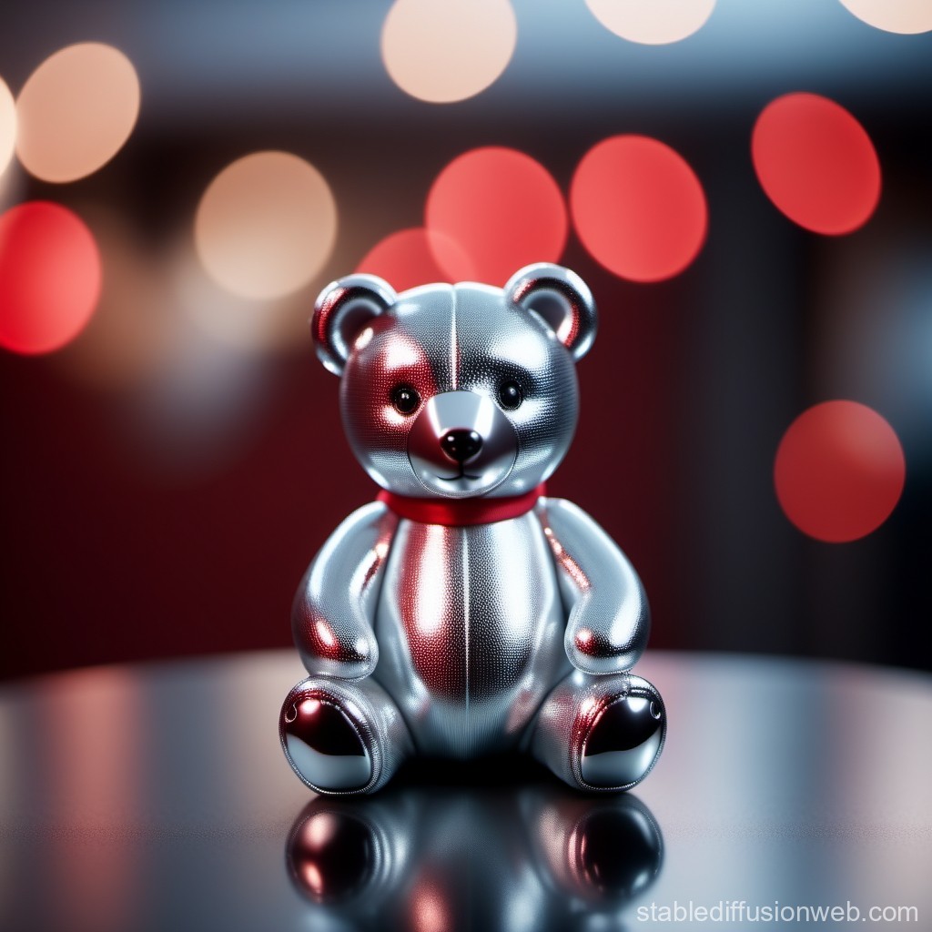 Shiny Metallic Teddy Bear with Bokeh Lights