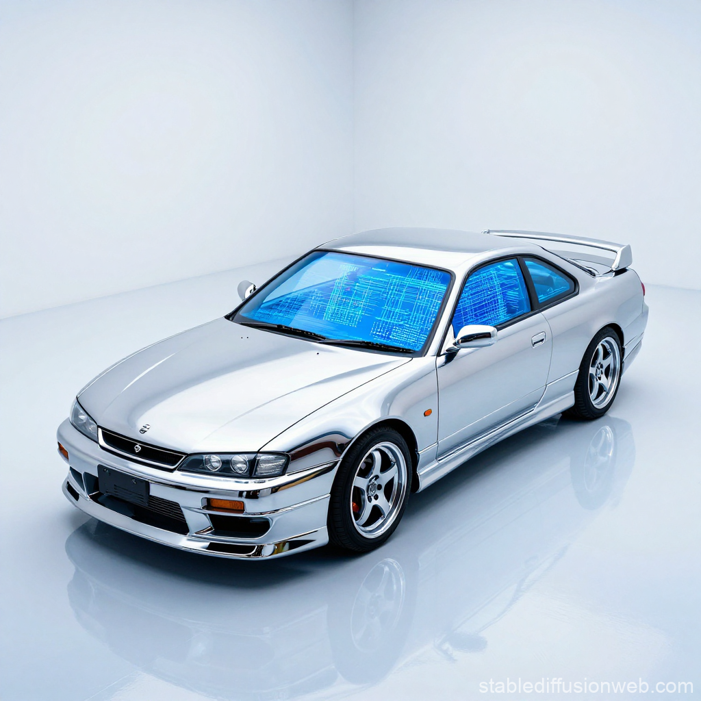 Shiny Nissan Silvia S14 with Futuristic Blue Interior