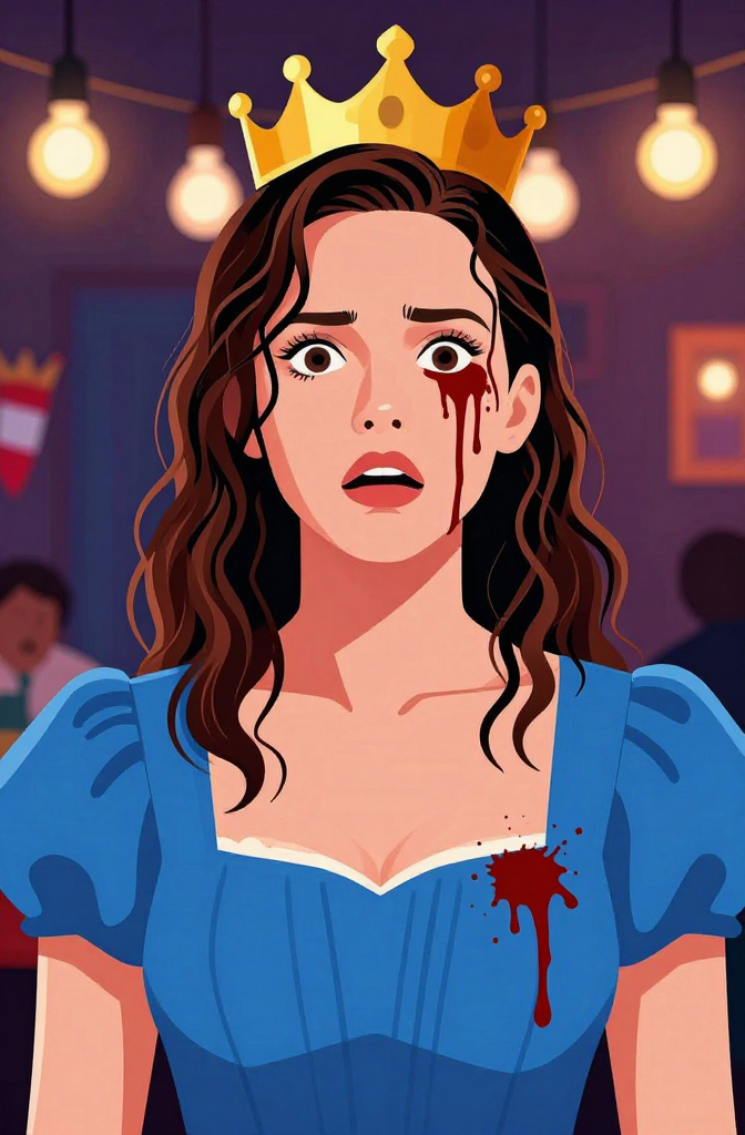 Shocked Woman Wearing Crown with Blood Tears