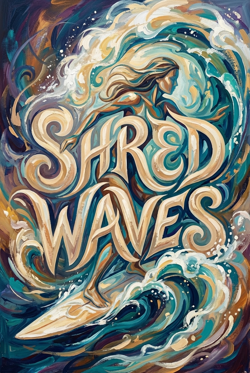 Shred Waves Surfing Typography Art