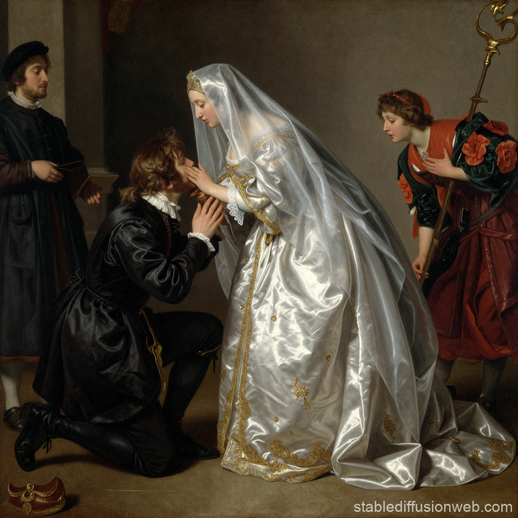 Shy Countess in Satin with Courtiers
