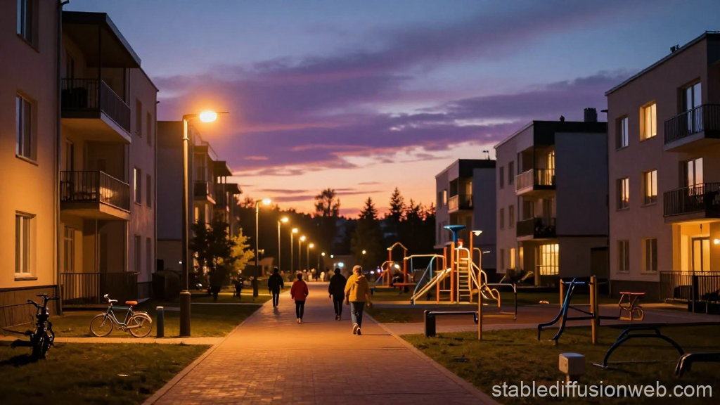Siberian Twilight in a Quiet Neighborhood