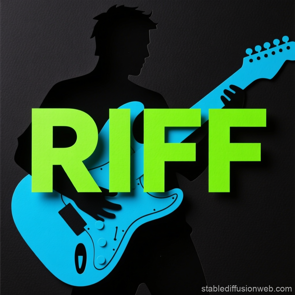Silhouette Guitarist with Bold RIFF Text