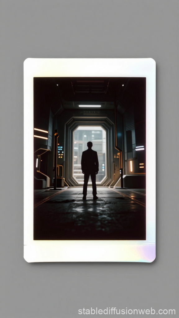 Silhouette in Futuristic Sci-Fi Corridor