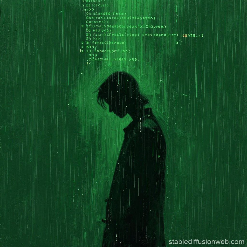 Silhouette in Matrix Code Rain
