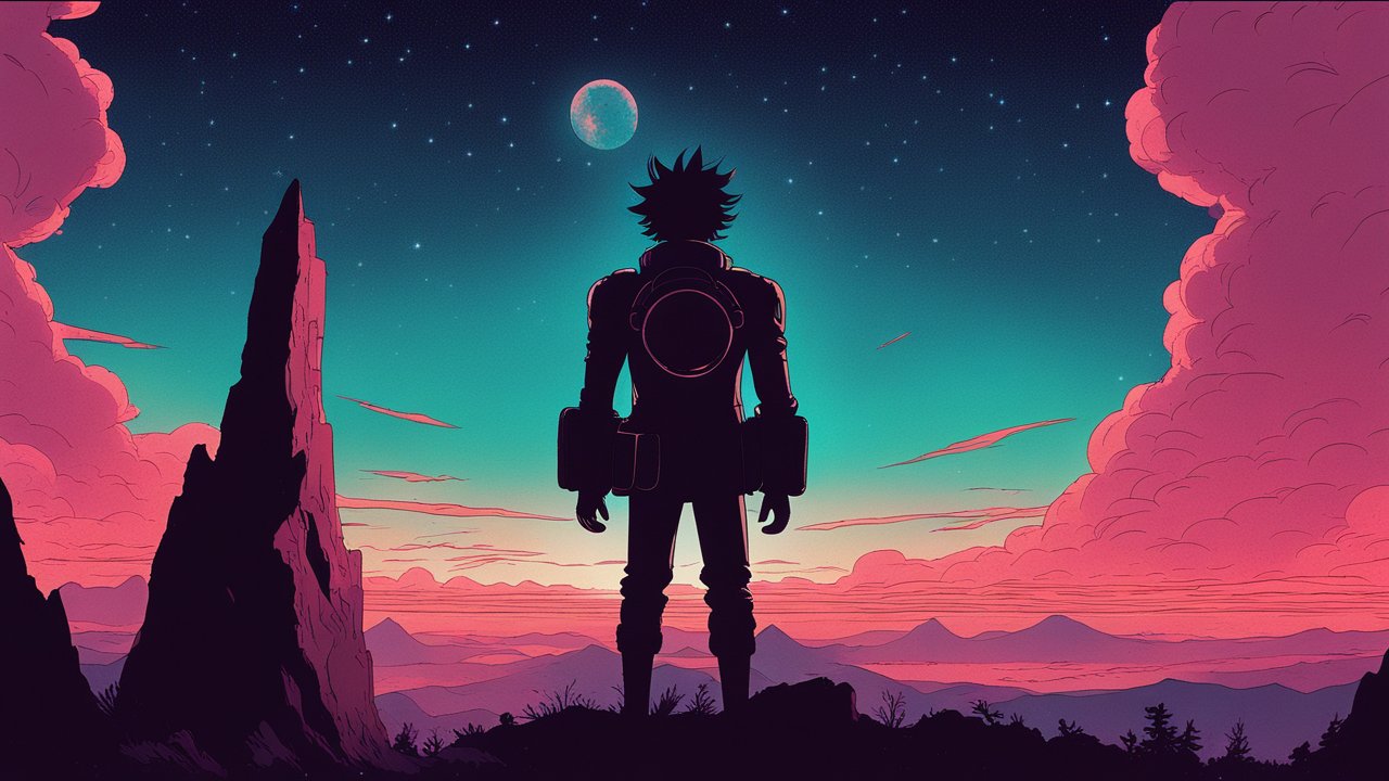 Silhouette of a Space Explorer Under a Starry Sky