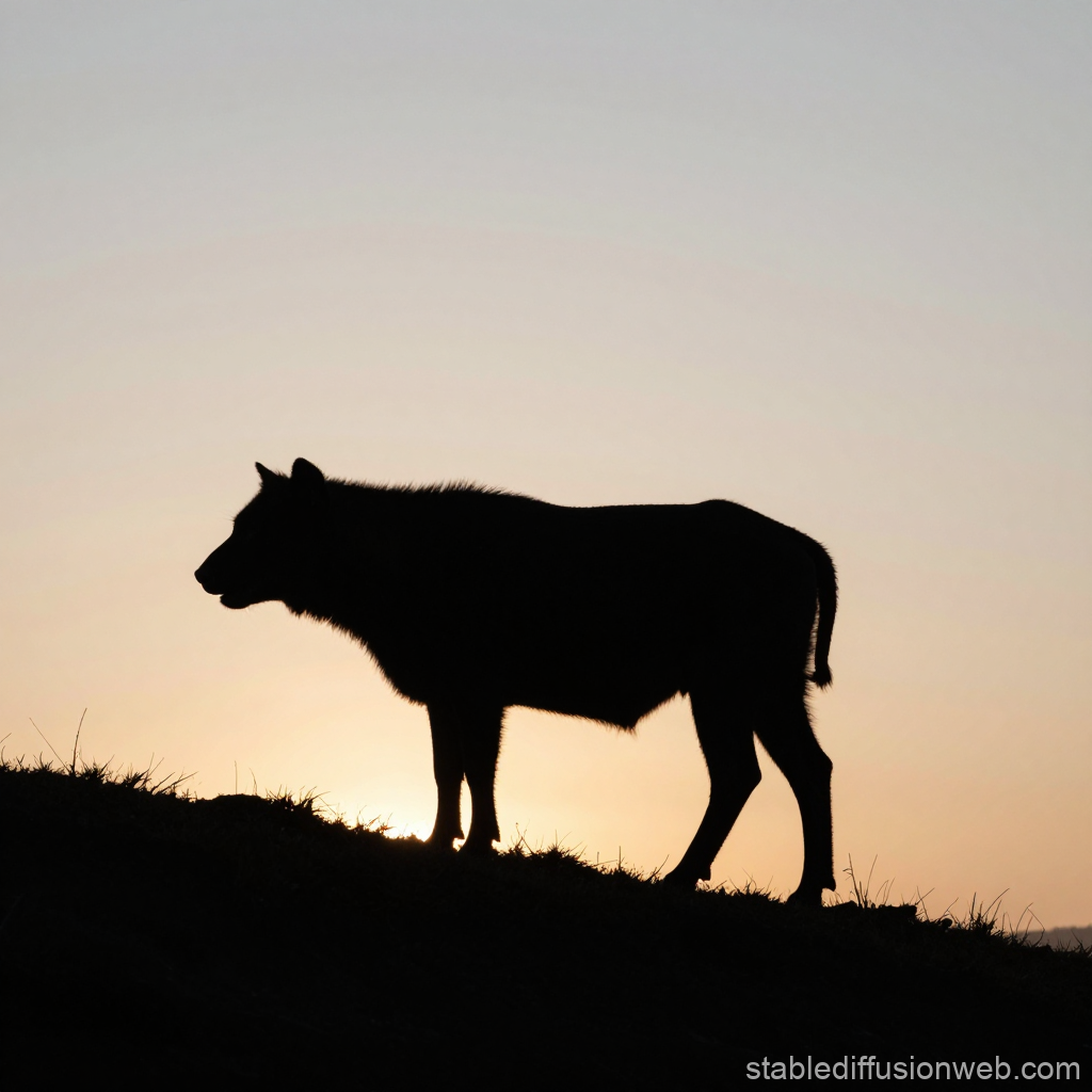 Silhouette of a Wolf at Sunset