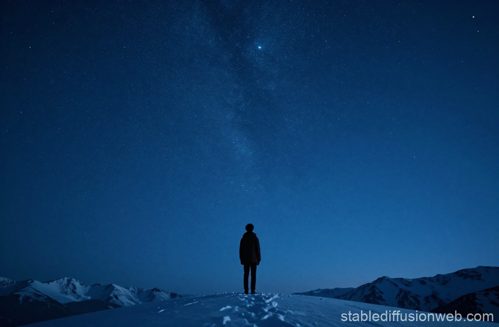 Silhouette of a Young Dreamer Under a Starry Night Sky