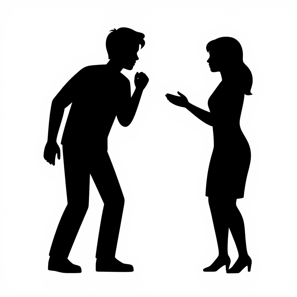 Silhouette of Man and Woman in Confrontation