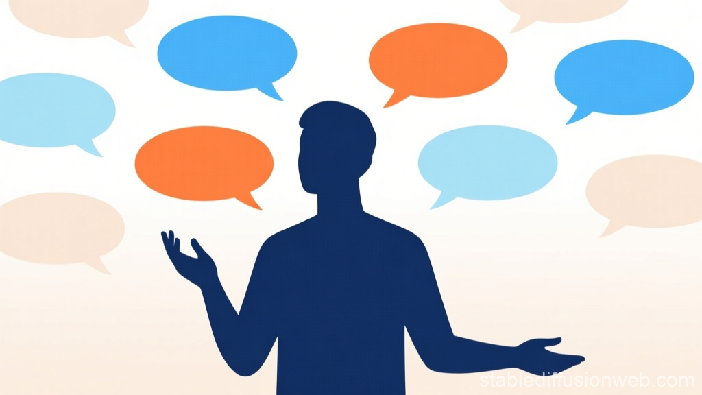 Silhouette of Person with Colorful Speech Bubbles