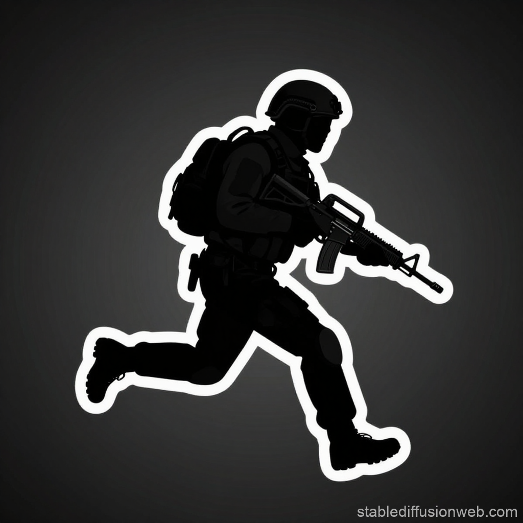 Silhouette of Urban Combat Soldier in Action